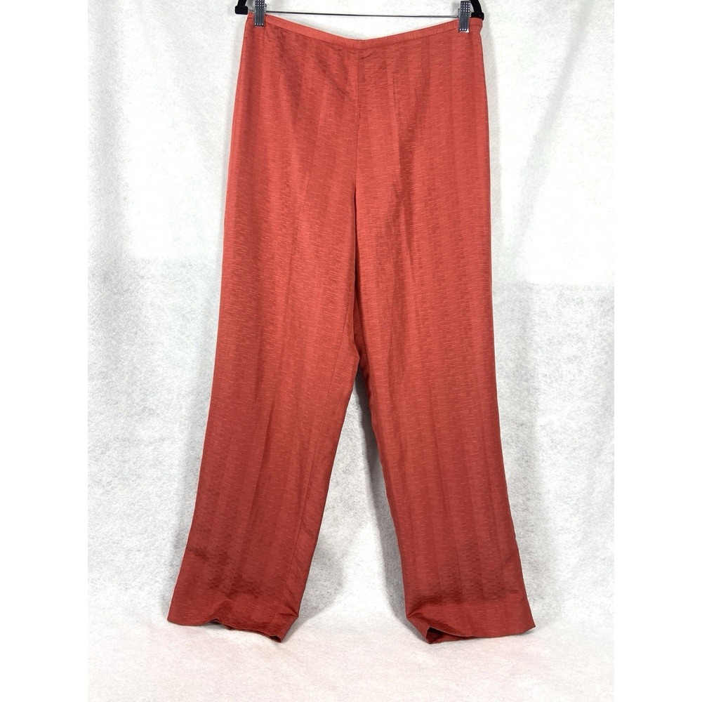 Nina Mclemore Pants Women's 12 Red Straight Leg Silk Linen Blend Old Money
